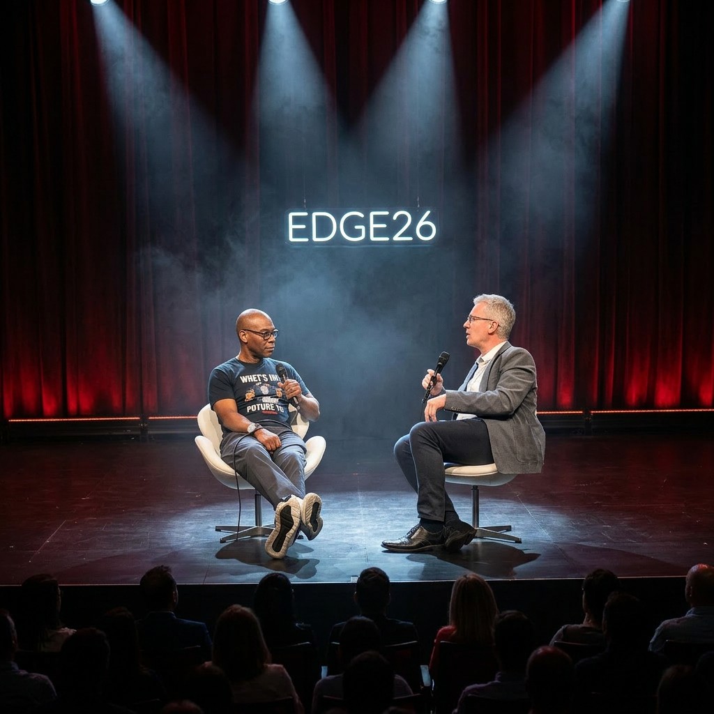 Mike Johns on stage at EDGE26