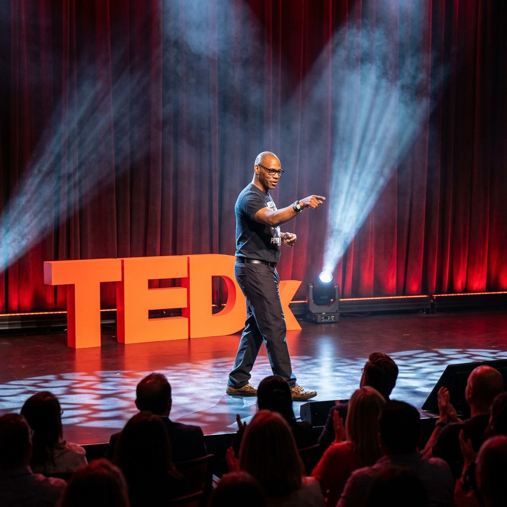 Mike Johns on stage at TEDx
